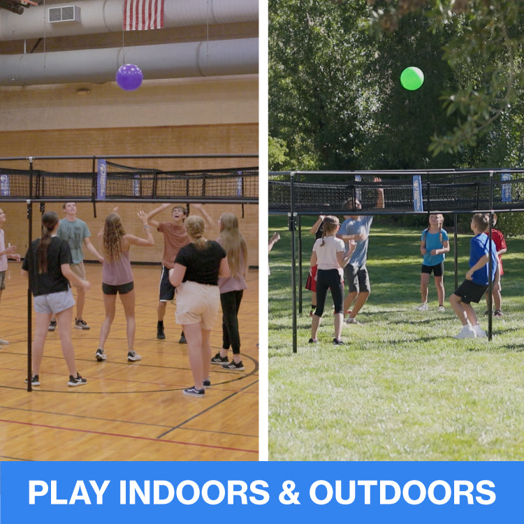 Kids playing with 9 Square Castle Squares Pro indoors & outdoors